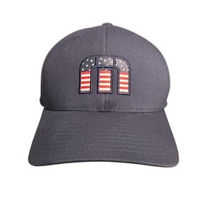 TravisMathew Golf Navy Blue American Flag M Logo Flexfit Hat Cap Men's L/XL
